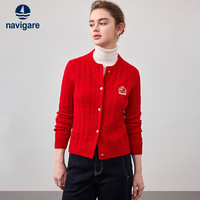 Navigare意大利小帆船全羊毛长袖针织开衫保暖毛衣2334094508 红 L 布莱肯红