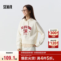 森马 Semir卫衣女短款福龙印花红色短外套101124116005 奶白10501 XS