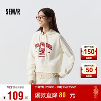 森马 Semir卫衣女短款福龙印花红色短外套101124116005 奶白10501 S