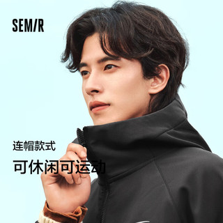 森马（Semir）外套男三防加绒2024摇粒绒连帽冬装宽松印花夹克百搭109724108110 黑色90001 XL