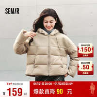 森马（Semir）棉服女拼接宽松棉衣复古时尚2024冬季毛绒连帽面包服109724112008 灰色调00322 M