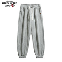 查尔斯桃心夏季薄款宽松束脚裤美式高街简约纯色垂感刺绣休闲裤男女同款 白花灰 L