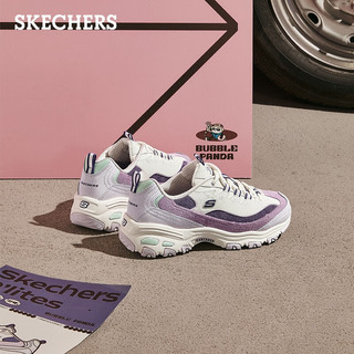 斯凯奇（Skechers）女鞋秋季奶茶熊厚底增高老爹鞋百搭舒适潮流休闲运动鞋896276 紫色/多彩色/PRMT 36