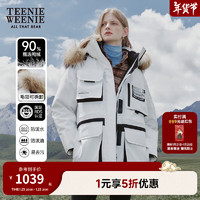 Teenie Weenie小熊羽绒服女三防工装风貉子毛大毛领中长款羽绒服外套女 象牙白 170/L