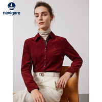Navigare意大利小帆船女士全棉长袖衬衫灯芯绒修身衬衣2333003506 红 XL  勃艮第红