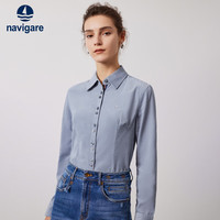 Navigare意大利小帆船女士全棉长袖衬衫灯芯绒修身衬衣2333003506 灰 M 冰河灰