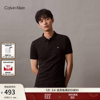 Calvin Klein 卡尔文·克莱恩 Jeans夏季男士简约ck刺绣方标修身短袖POLO衫J324246 BEH-太空黑 L