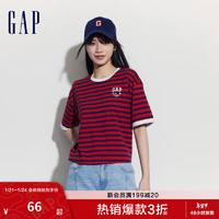 Gap 女装纯棉logo撞色条纹短袖T恤 496364