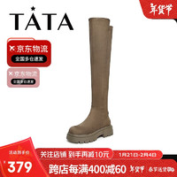 TATA 冬简约纯色过膝时装靴女WD804DC3 啡色（绒里） 40