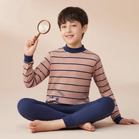 猫人 MIIOW儿童秋衣秋裤女大童保暖内衣套装纯棉全棉男童睡衣青少年秋冬 粉蓝条纹 150cm