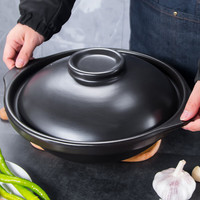 UMIZILI耐高温干烧不裂浅锅砂锅炖石锅家用燃气炖汤煲陶瓷沙锅商用 黑浅锅2600ML(适合3-5人)