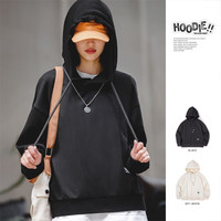 马登女装 美式休闲空气层连帽卫衣宽松复古纯色套头小众上衣秋季 黑色 S