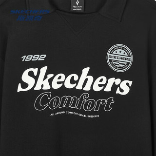 斯凯奇（Skechers）男款宽松针织卫衣2024年秋季翻领设计潮范十足街头风印花 碳黑/0018 S