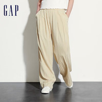 GAPGap女装2024夏季新款褶皱垂感松紧腰直筒休闲裤宽松长裤537152