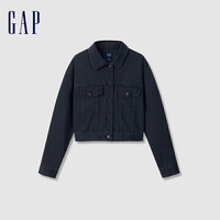 GAP女装2024初秋短款翻领毛边牛仔外套百搭复古风夹克640189 水洗黑 160/80A(S)亚洲尺码
