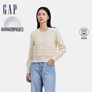 GAP女装2024秋季字母logo拼接羽绒填充外套保暖夹克634171 米色 165/84A(M)亚洲尺码