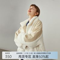 范思蓝恩 214068白色韩版短款羽绒服冬季时尚洋气仿羊羔毛拼接外套