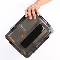 御良材 304不锈钢方形餐盒(4格)三件套 分格饭盒分餐盘 (黑)CHF4-15DHCS