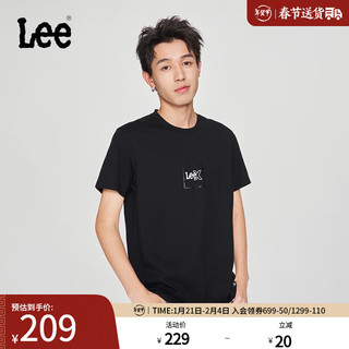 Lee25早春标准版圆领方型印花Logo男短袖T恤潮LMT0098044LE 黑色 M