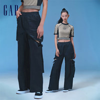 GAP女装2024夏季轻薄透气尼龙休闲裤多口袋工装风长裤480006  黑色 170/70A(L)亚洲尺码