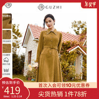 固执 OBSTINATE 秋季新款复古学院刺绣翻领腰带长袖橄榄绿连衣裙40333LQ08594 橄榄绿 160/80A/S