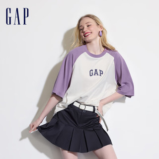 GAP男女装2024夏季LOGO棉质撞色插肩袖短袖T恤美式上衣544461 165/84A(XS)亚洲尺码 白紫撞色