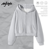 MJ STYLE插肩袖短款开衫外套女2025年春季宽松休闲百搭运动风长袖上衣 灰/纯色