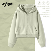 MJ STYLE插肩袖短款开衫外套女2025年春季宽松休闲百搭运动风长袖上衣 灰绿/纯色 XL