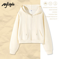 MJ STYLE插肩袖短款开衫外套女2025年春季宽松休闲百搭运动风长袖上衣 杏/纯色