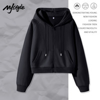 MJ STYLE插肩袖短款开衫外套女2025年春季宽松休闲百搭运动风长袖上衣 黑/纯色