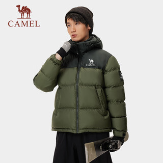 骆驼（CAMEL）高蓬面包羽绒服中性防泼水登山外套 734CA6LB605 深橄榄 S