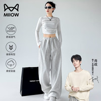 猫人（MiiOW）美式复古口袋辣妹休闲春秋运动阔腿裤两穿卫裤直筒裤潮流百搭束脚 花灰色 L