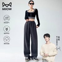猫人（MiiOW）美式复古口袋辣妹休闲春秋运动阔腿裤两穿卫裤直筒裤潮流百搭束脚 黑色