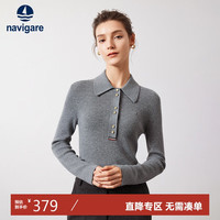Navigare意大利小帆船女士全羊毛针织衫修身毛衣打底2334024502 灰