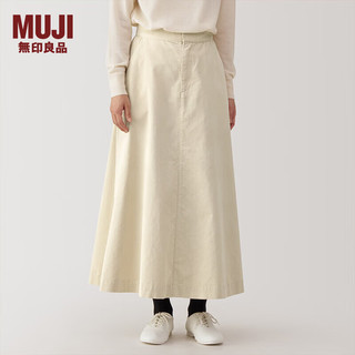 无印良品（MUJI）女式木棉混灯芯绒宽摆轻便长裙长半身裙美拉德女秋冬款裙子24年冬 象牙色 M  （160/66A）