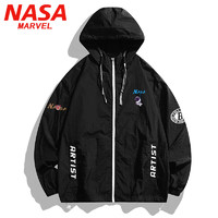 NASA MARVEL防晒衣男轻薄夹克外套防晒服夏季冰感皮肤衣户外宽松 黑色 L