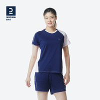 迪卡侬（DECATHLON）羽毛球服t恤羽毛球短袖运动服套装透气轻量系列 女款蓝粉色上衣 XL