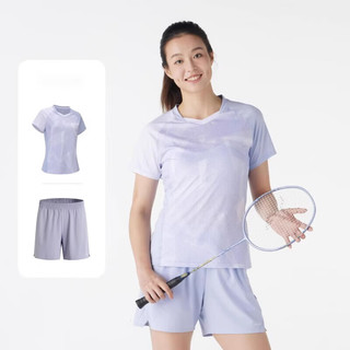 迪卡侬（DECATHLON）羽毛球服t恤羽毛球短袖运动服套装透气轻量系列 女士丁香紫套装 上衣+短裤 M 女士丁香紫套装（丁香紫上衣+丁香紫短裤）