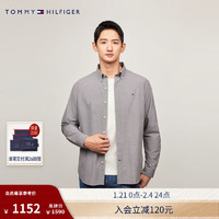 TOMMY HILFIGER 24秋冬男装棉羊绒混纺犬牙纹商务休闲衬衫MW0MW38764 灰色RBN L