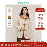 茵曼复古仿羊羔绒两面穿外套季女装加厚翻领开衫 卡其灰 XL