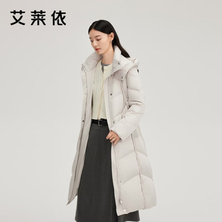 艾莱依气质收腰羽绒服女2024长款可脱卸连帽时尚加厚保暖大衣 香槟灰XL XL （125-140斤）