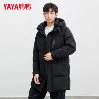 YAYA 鸭鸭（YAYA）鹅绒羽绒服男中长款2023年冬季新款时尚休闲加厚连帽保暖外套QZ 黑色 L 175/92A