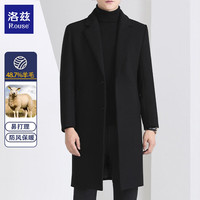 洛兹含羊毛呢风衣外套男春秋冬季休闲夹克男士中长款加厚保暖大衣男装 黑色 165/S【80-100斤】