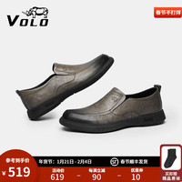 VOLO犀牛男鞋休闲皮鞋男士秋冬商务真皮透气舒适软底男款皮鞋 卡其套脚款 41
