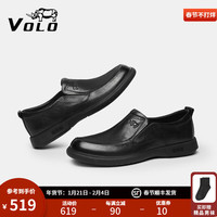 VOLO犀牛男鞋休闲皮鞋男士秋冬商务真皮透气舒适软底男款皮鞋 黑色套脚款 43
