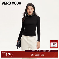 VERO MODA VEROMODAT恤女2024早秋半高领修身显瘦可温升衣简约百搭休闲 黑色 170/88A/L