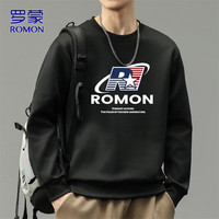罗蒙（ROMON）卫衣男士秋冬季印花外套男装长袖t恤打底衫男装上衣服黑色3XL