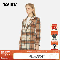 EVISU 女士海鸥刺绣格纹大衣外套