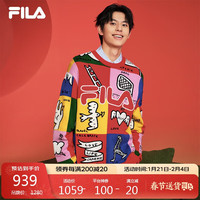 FILA 叕运蛇|斐乐情侣新年款男女编织衫25春新品休闲方格涂鸦套头毛衣
