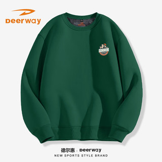 德尔惠（DEERWAY）运动卫衣男秋冬季加绒加厚圆领重磅保暖外套休闲宽松套头内搭上衣 墨绿/JDR蓝橘山X 3XL 【170-200斤】